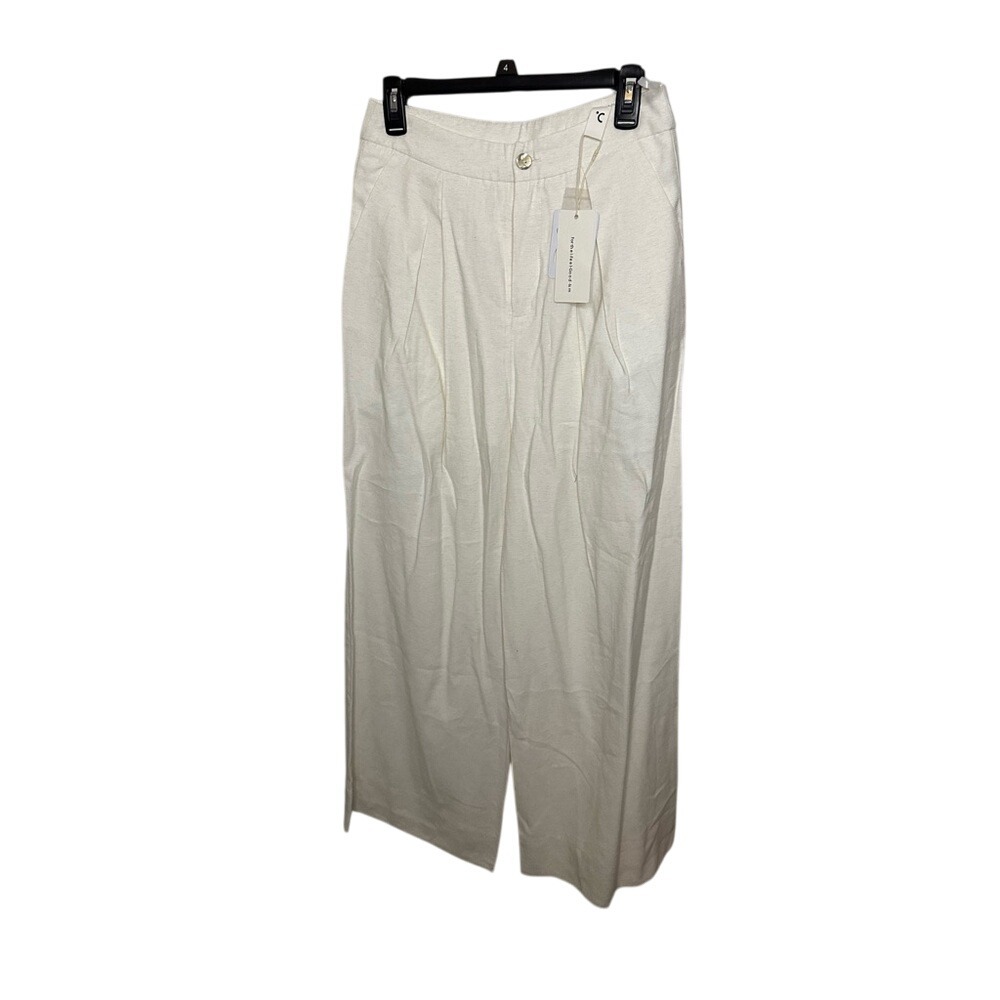 Commense White Wide Leg Pants High-Waisted Textured